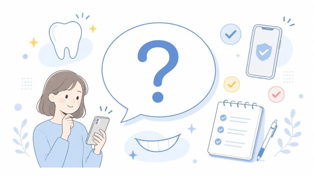 ホワイトニングの解約金に関する疑問を確認するFAQ風イラスト