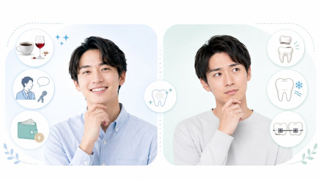 スターホワイトニングが向いている男性と事前相談したい男性を比較する図解イメージ