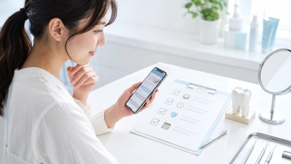 スターホワイトニングの単発利用と料金を確認する女性のイメージ
