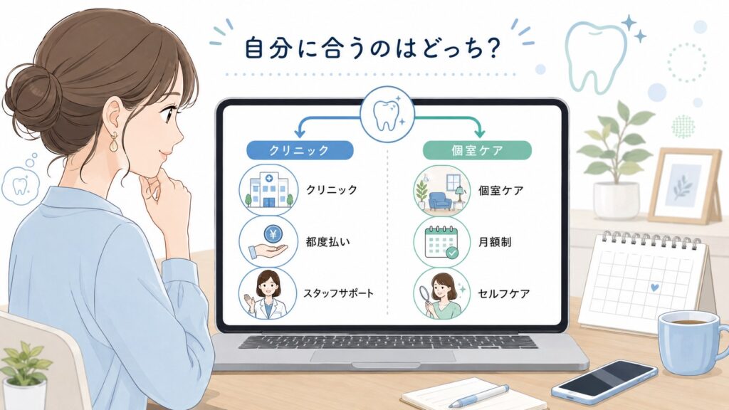 スターホワイトニングとメディカルホワイトニングHAKUでどちらを選ぶか迷う人のイメージ