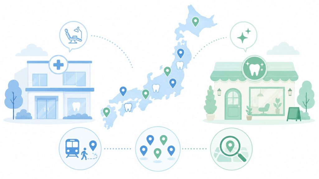 ホワイトニングの店舗数と通いやすさを比較するイメージ