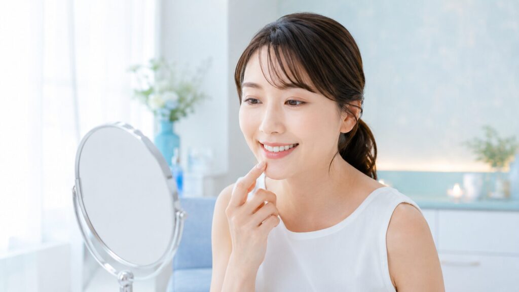ホワイトニングカフェの効果を確認する女性のイメージ