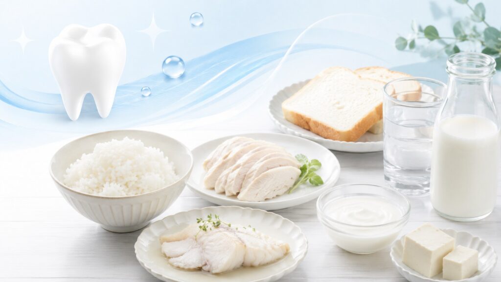 ホワイトニング後に選びやすい白い食べ物と飲み物のイメージ